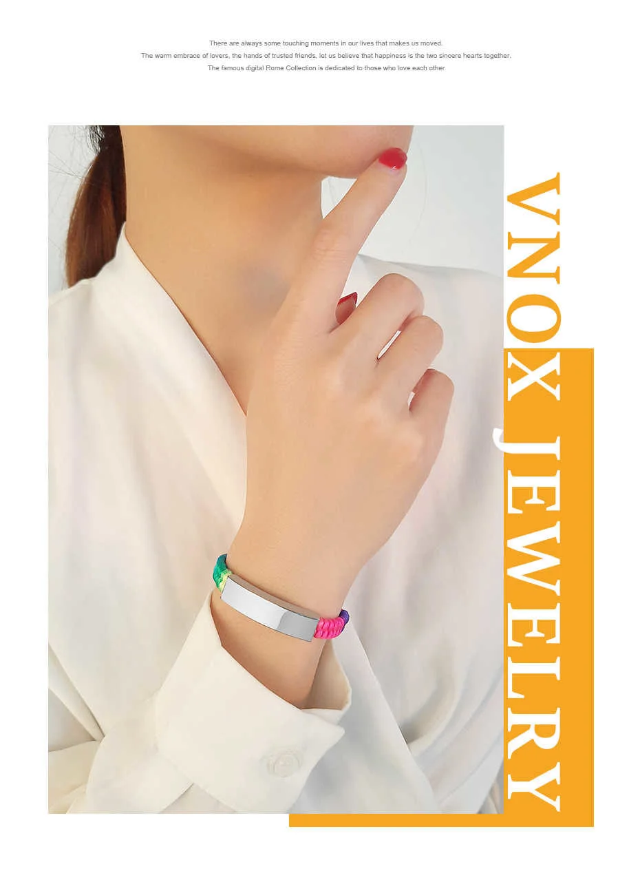 Adjustable Name Id Emergency Contact Bracelet Braided Rainbow_voghion.com