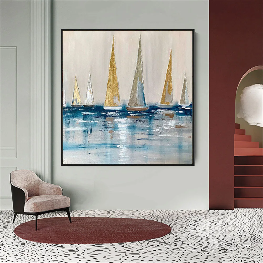 

Modern 100% Handmade Oil Painting On Canvas Picture Color Texture Sailboat Abstract Wall Art Pictures For Living Room Decor Home