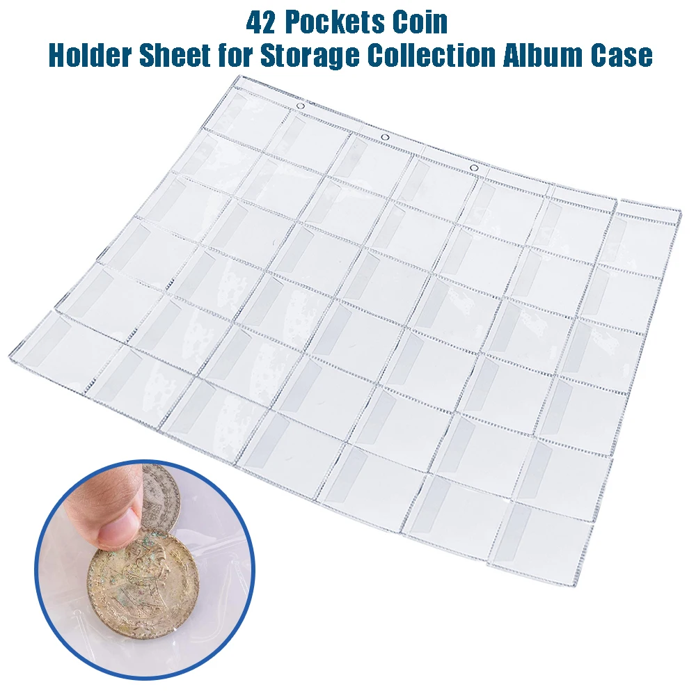 20/30/42 Pockets Clear Plastic Coin Holders Folder Sheets Storage Cash