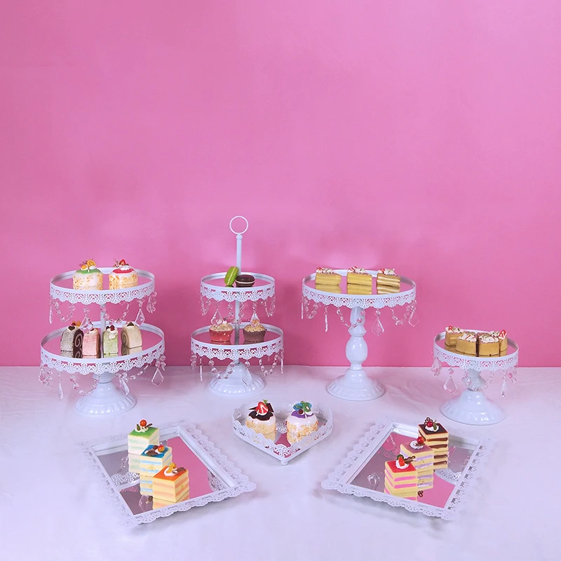 7pc mirror gold cake stand set Desserts display rack decoration arrangement wedding birthday cake decorating tools cupcake stand