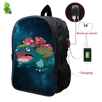 

Pokemon Venusaur Galaxy Space Backpack Multifunction USB Charge Headphone Jack Laptop Backpack for Teens Men Women School Bags