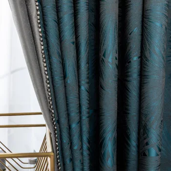 

balcony luxury modern maple leaf yarn-dyed jacquard fabric curtains for Living room bedroom curtains Thermal curtain