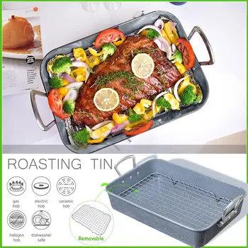 

Rectangle Roasting Rack Baking Tray Oven Pan Dish Rectangular Baking Roasting Tin Multifunctional Chicken Pizza Bread Cake Pan