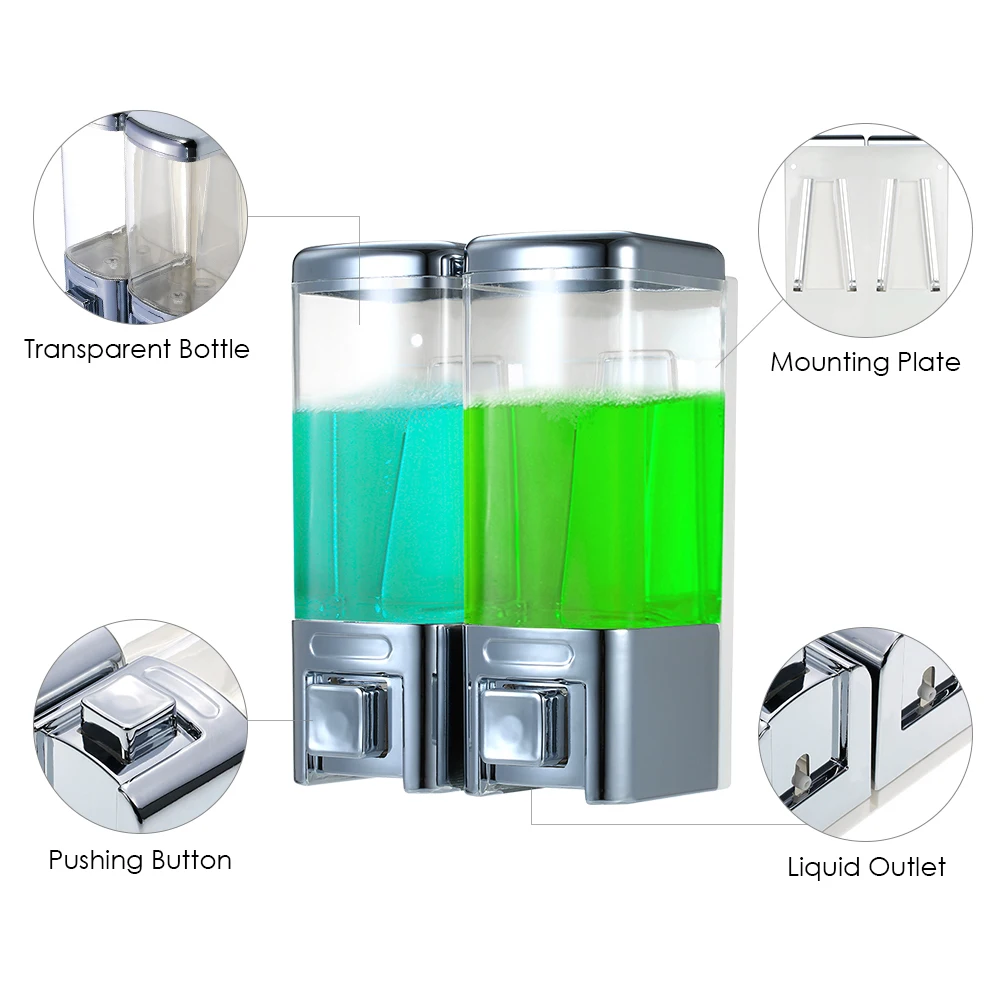 480ml*2 Liquid Soap Dispenser Pump Touch Soap Dispenser Wall Mounted Detachable Large Shower Shampoo Dispenser for Detergent