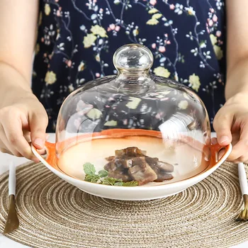 

Nordic Creative Disc Two-eared Hand Ceramic Plate Glazed Plate Hotel Steak Plate Salad Plate Glass Cover Home Plate