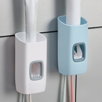 

1Pcs PP Plastic Detachable Wall Mount 3Colors Automatic Toothbrush Holder Toothpaste Dispenser Bathroom Accessories