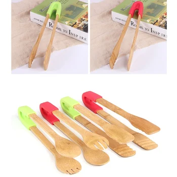 

Wooden Bamboo Bread Kitchen Tongs Grilling Food BBQ Tool Wooden Clamp Food Clips Kitchen Gadgets