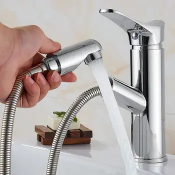 

Copper Pull-out Hot Cold Water Basin Faucet Tap for Home Bathroom G1/2inch Basin Faucet