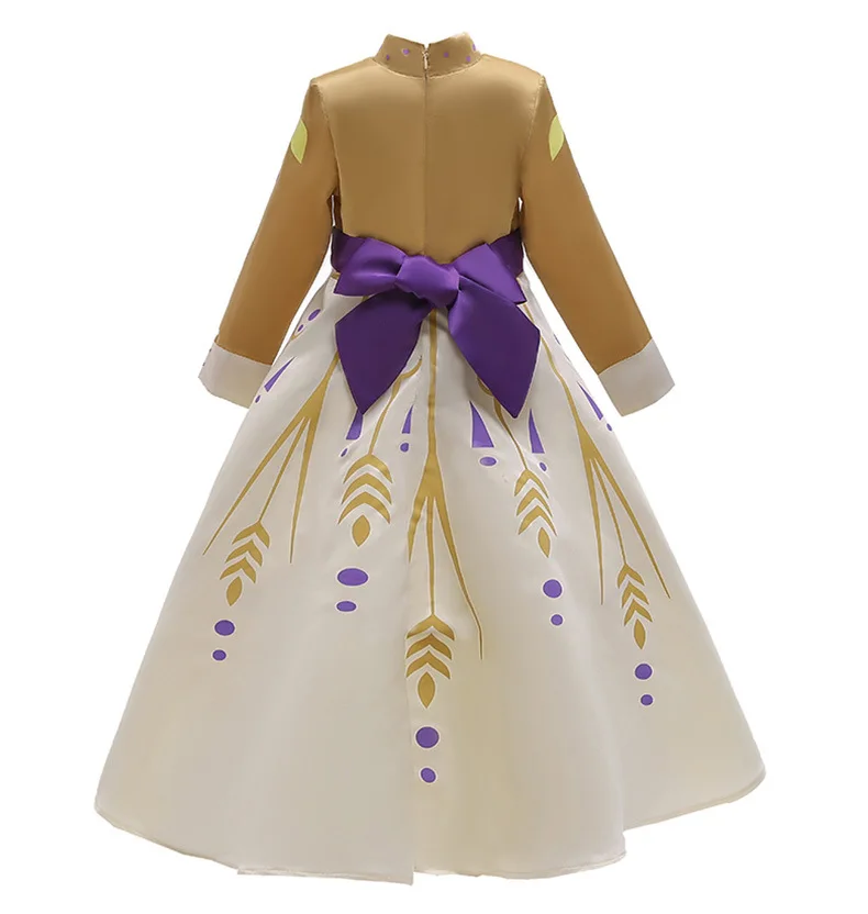 Коллекция года, летнее платье принцессы для девочек костюм Анны «Frozen2» Детское платье для дня рождения детская одежда с длинными рукавами и бантом для детей возрастом от 4 до 12 лет