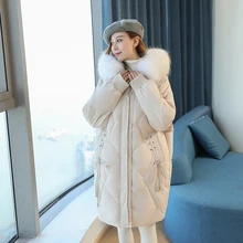 Зимнее пальто с натуральным мехом, длинное пальто на белом утином пуху, женские модные толстые теплые парки с капюшоном F533