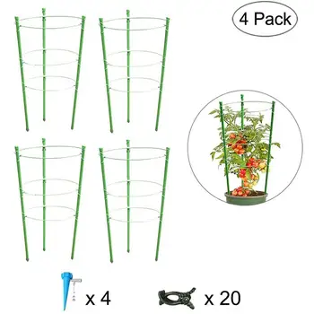 

4 Pack Garden Plant Support Tomato Cage Trellis For Climbing Plants Trellis Kits With 4 Self Watering Spikes And 20 Plant Clips