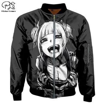 

Mens Unisex 3d Anime emoticons Jackets Print zipper Flight Jacket casual unisex Harajuku women Streetwear thick coat