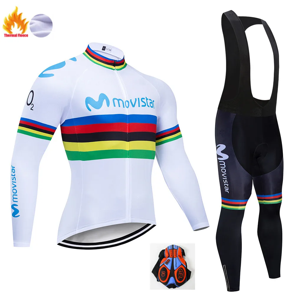 Movistar новая команда Бахрейна Зимняя Теплая Флисовая одежда из Джерси для горного велоспорта, комплект для велоспорта, комбинезон, теплая куртка, одежда для шоссейного велосипеда - Цвет: Winter Cycling Suit
