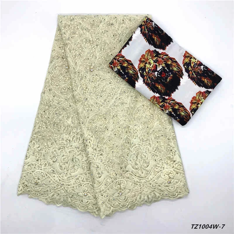 Mr. Z африканская вышитая нигерийская Высококачественная французская Тюль кружевная ткань с принтом шелковая эластичная ткань 2,5+ 2,5 ярдов/партия - Цвет: TZ1004W-7