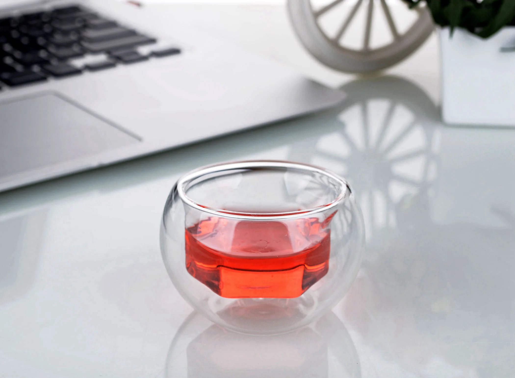 1x Heat Resistant Clear Glass Tea Set -375ml Square Shaped Glass Teapot +4x Hexagon Double Wall Cups 40ml