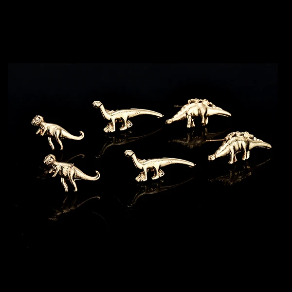 European and American retro earrings 3Pairs/set Gold Silver Dinosaur Earrings Cute Ear Stud earring Small Set Jewelry decoration - Metal Color: Gold-color