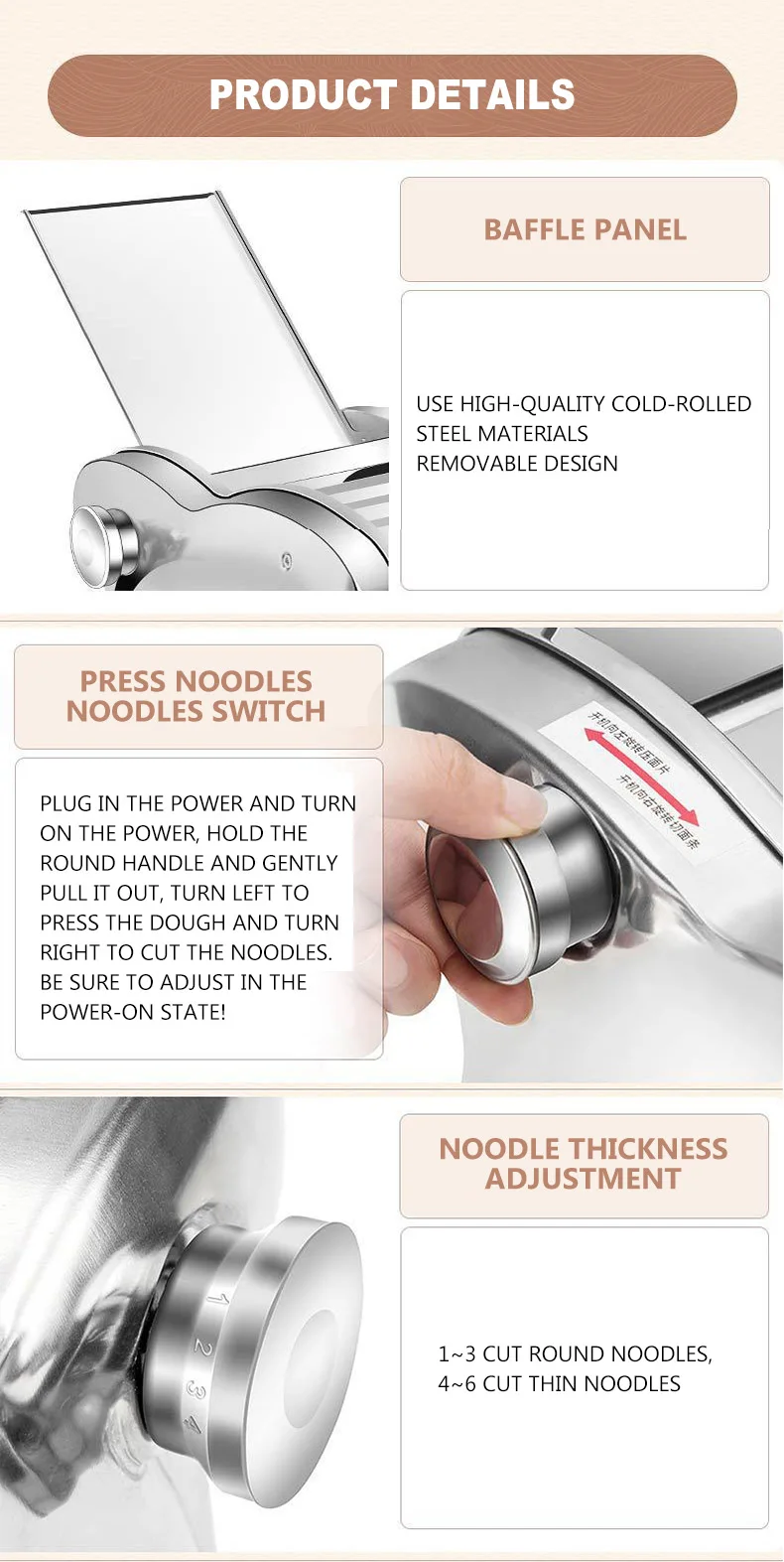 Description Picture 3 of itemFour Knive Noodle Processor Pasta Maker Multi-function Dumpling Pressing Wrapper Household Electric Noodle Machine