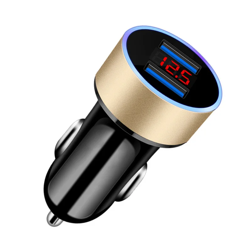 Автомобильное зарядное устройство FONKEN Usb, 2 порта, автомобильное зарядное устройство для мобильного телефона, светодиодный дисплей, Автоматическая быстрая зарядка, универсальный адаптер Micro type C Usb - Тип штекера: gold car charger