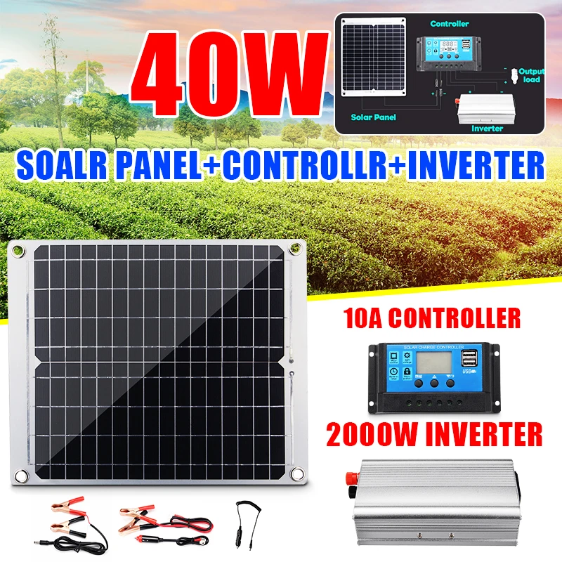 40w Solar Battery Solar Panel 10a Controller Power Inverter