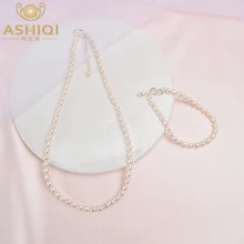 ASHIQI натуральный пресноводный жемчуг ювелирные наборы и многое другое для женщин с 925 серебряной пряжкой Neaklace браслет наборы
