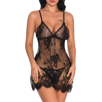 

Women Lace V Neck Bowknot Sexy Lingerie Erotic Transparent Sexy Underwear Porno Sleepwear Babydoll Lenceria Erotica Mujer Sexi
