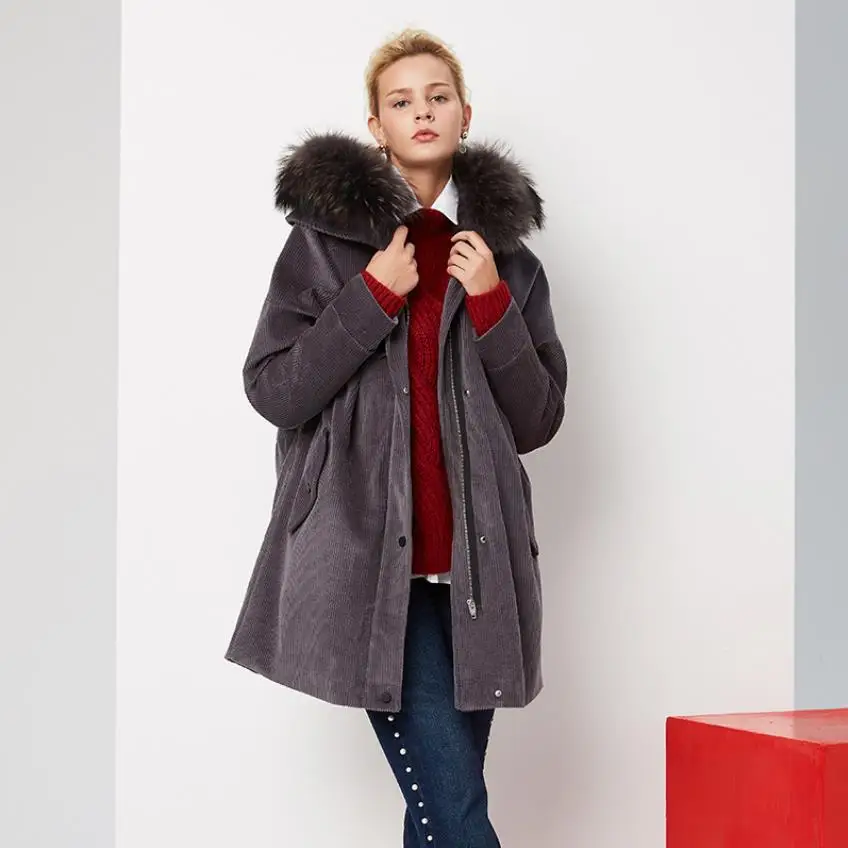 gray Winter New arrival goose down linner thicker warm Down parkas female Thicken warm hooded velvet fabric goose down coat F155 - Цвет: gray