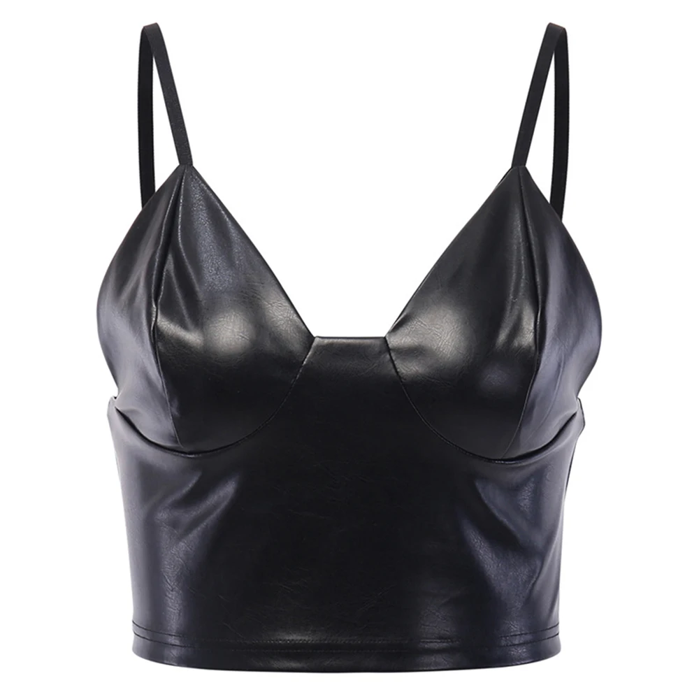 

MJARTORIA New Arrive PU Tank Top Women Gothic Mini Underwear Women Clothes Sexy Black Rave Festival Tops Streetwear Bustier Tops