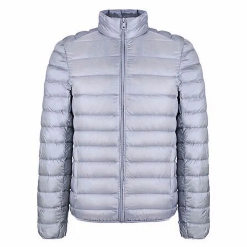 Gray Осенне-зимняя мужская куртка, новинка, тонкие пальто, 80% утиный пух, ультра-светильник, тонкий, стоячий воротник, с хлопковой подкладкой, однотонные парки, хорошее пальто - Цвет: Gray