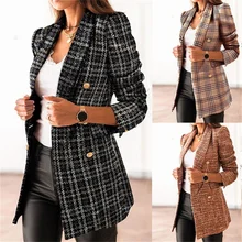 Chaqueta informal de doble botonadura para invierno, traje de dibujo de cuadros, chaqueta ajustada, traje de oficina, chaqueta elegante con cuello