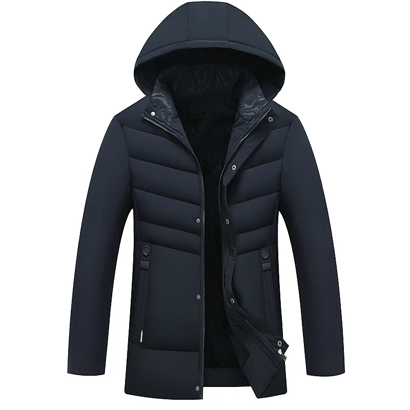 Дропшиппинг мужские зимние куртки однотонные толстые шерстяные длинные уличные пальто мужские модные куртки с капюшоном на молнии со стоячим воротником для мужчин