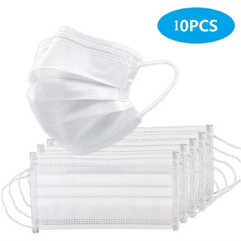 

10 Pcs Disposable Face Mask 3-layer Non Woven Disposable Masks Face Earloops Masks white Face Mask