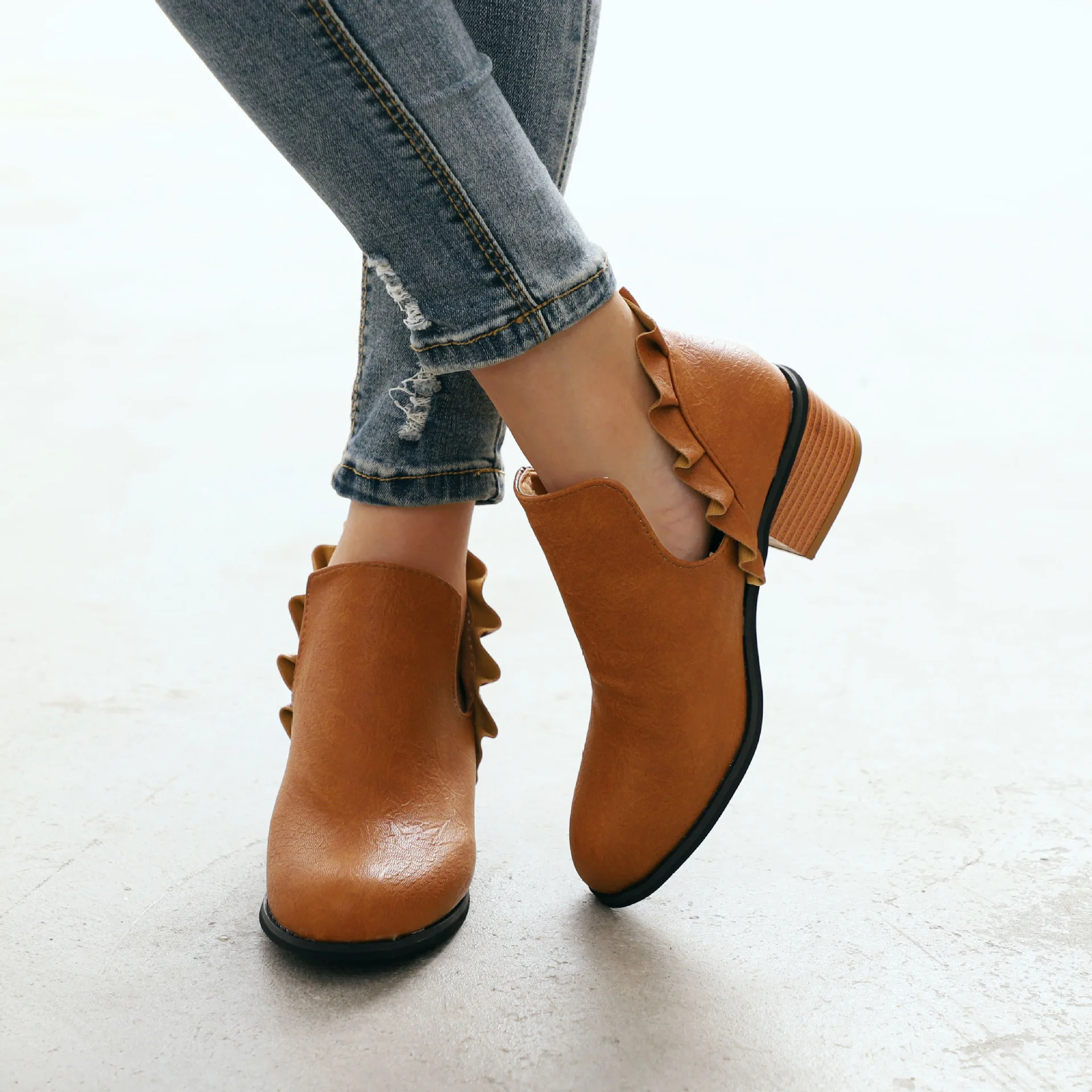 2019 г. Новые женские ботинки Осень зима Botas Feminina короткие сапоги с круглым носком и