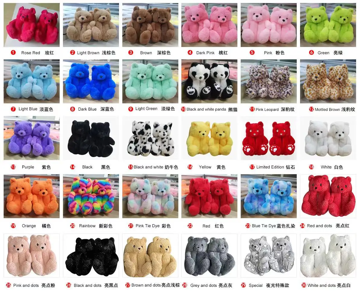 Women Home Indoor Soft  Anti-slip Faux Fur Cute Slippers Winter Warm Shoes Cartoon Plush Teddy Bear Slippers