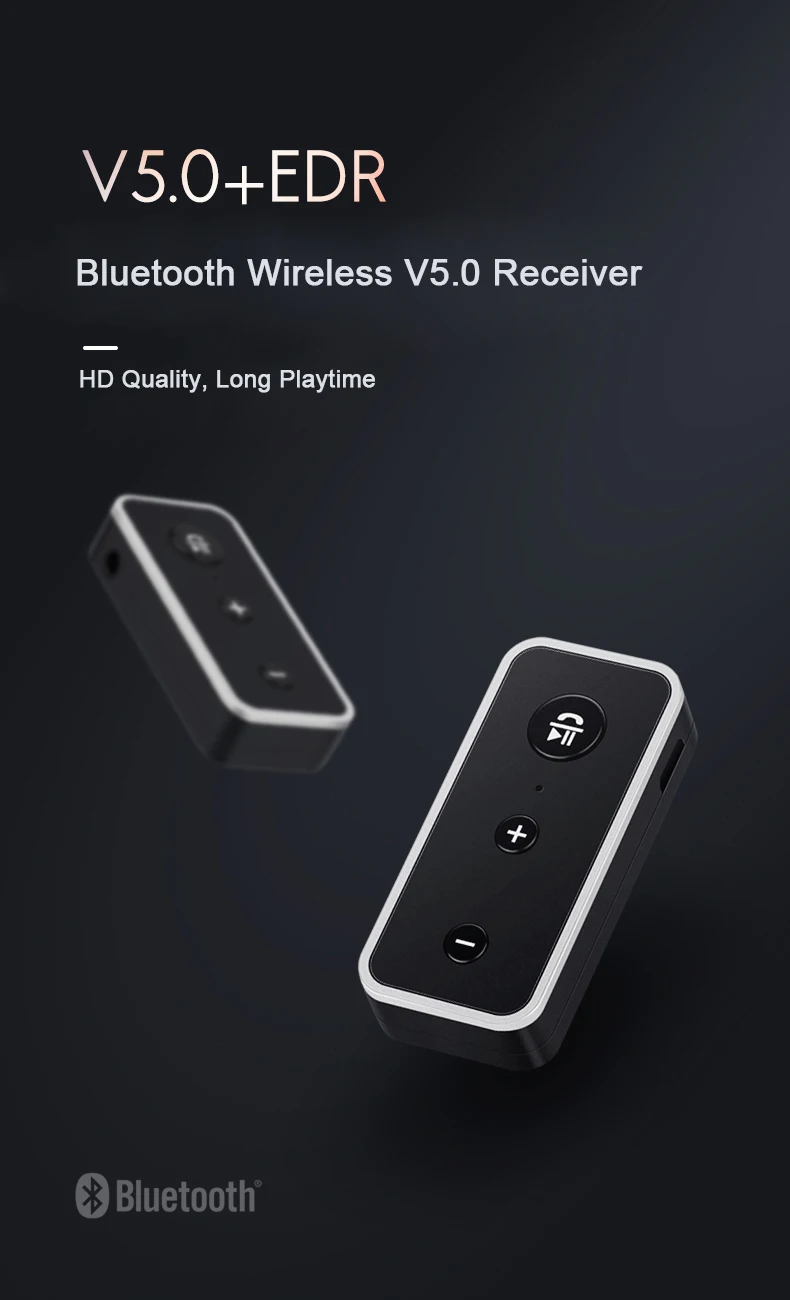 BT510 Bluetooth 5,0 аудио музыкальный адаптер Портативный беспроводной bluetooth аудио приемник с 3,5 мм Aux для автомобиля 8 часов воспроизведения