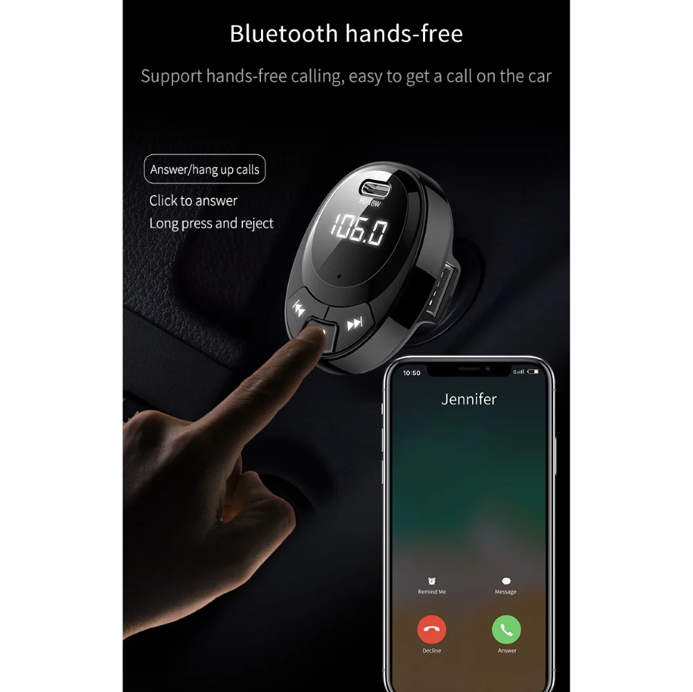 BT09 автомобильный fm-передатчик Bluetooth 5,0 MP3-плеер PD Быстрая зарядка 2 USB адаптер