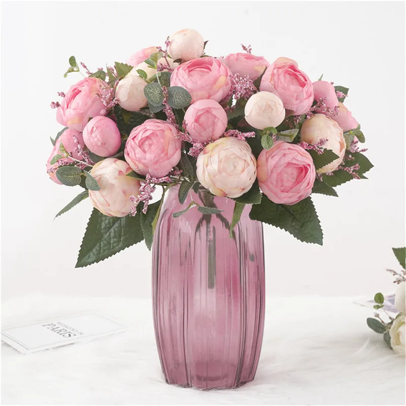 Розовый искусственный букет, искусственная чайная роза, искусственный цветок, свадебный букет, цветы для домашнего интерьера, Новинка