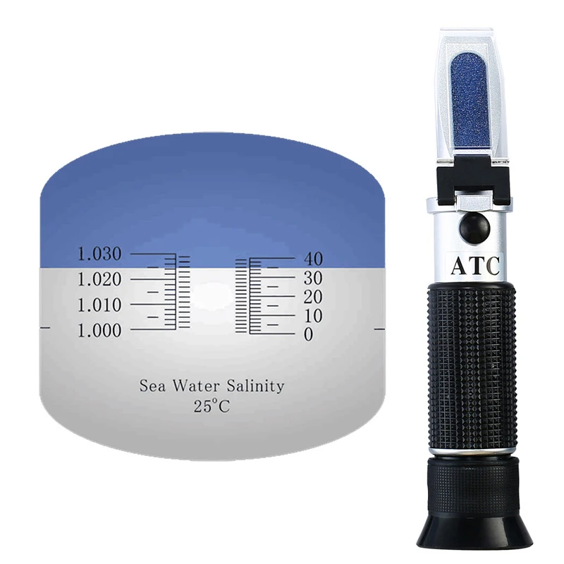 Portable Aquaculture Seawater Salinity Meter 0-40? Salt Specific Gravity Tester ATC Prism Refractometer for Marine Aquaculture