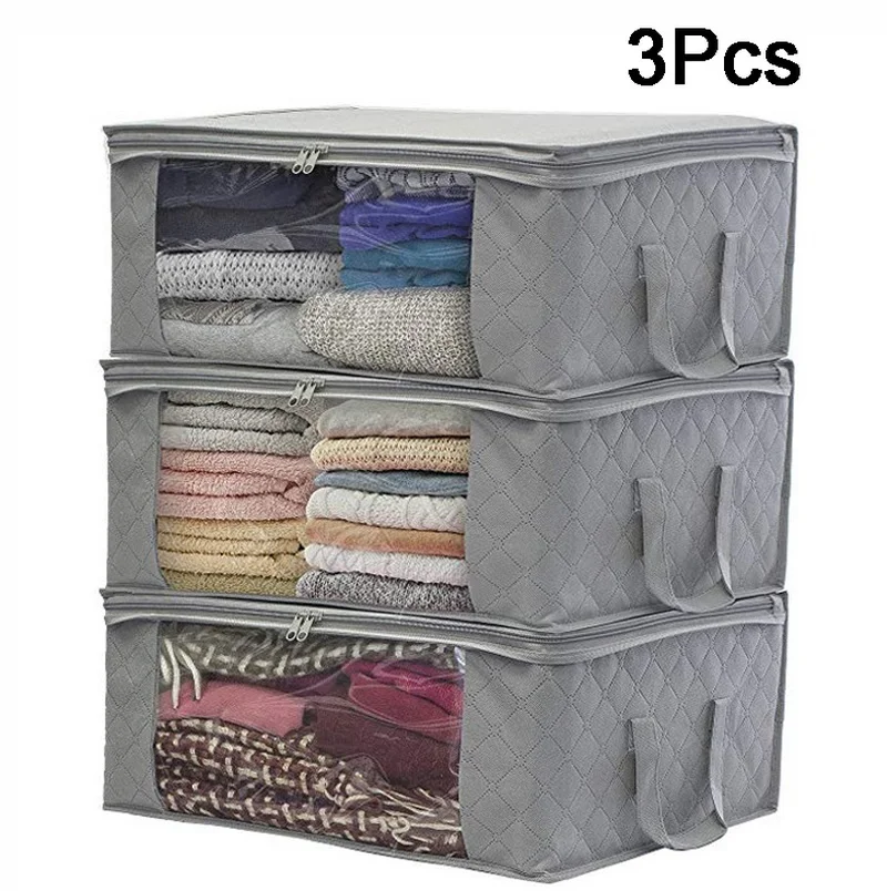 3Pcs/set Clothing Wardrobe Storage Bag Clothes Blanket Quilt Closet Organizer Home Foldable Storage Organization Box