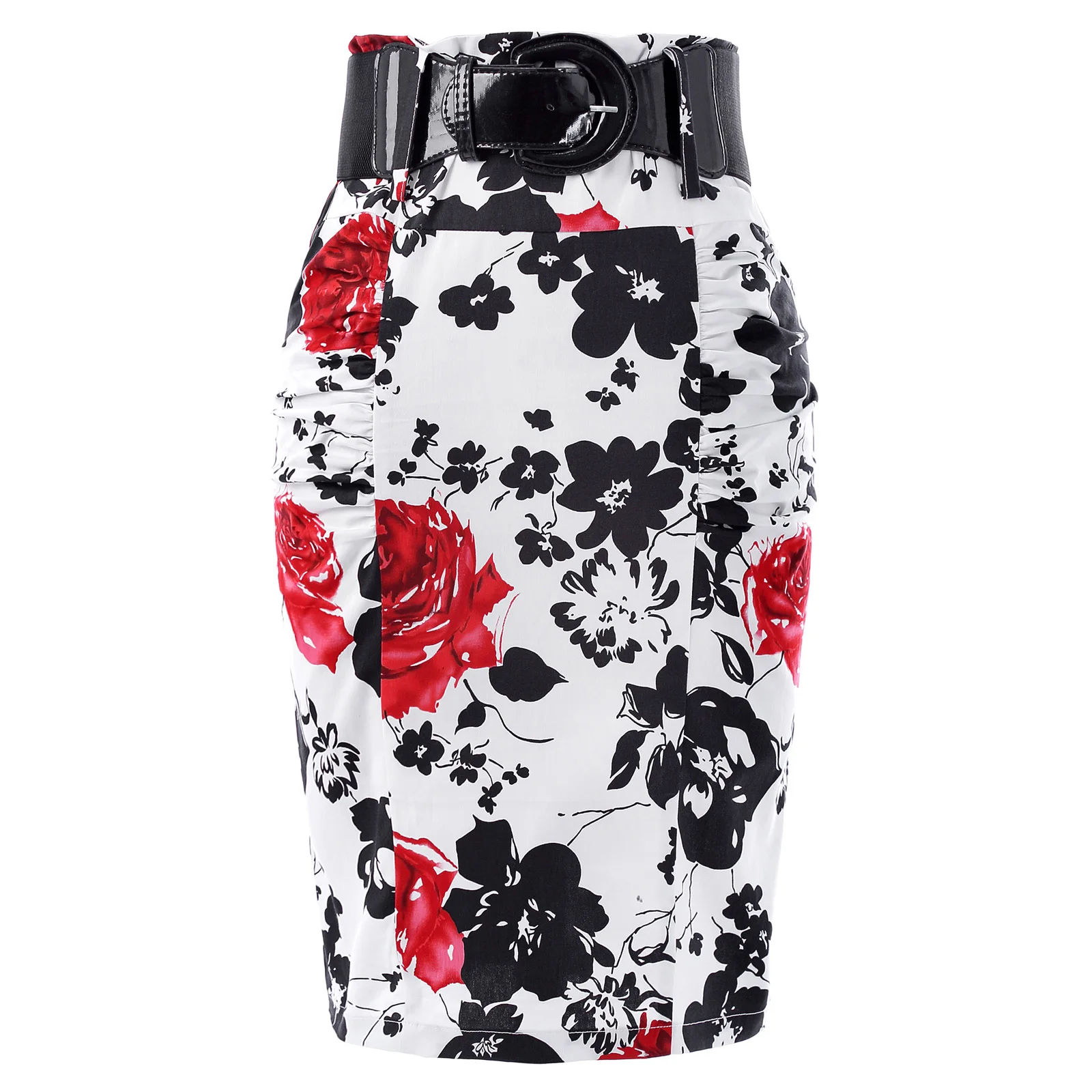 Grace Karin Женская юбка в ретро-стиле с цветочным узором, хлопковая юбка-карандаш с широким поясом, юбка для леди, элегантная юбка - Цвет: 2