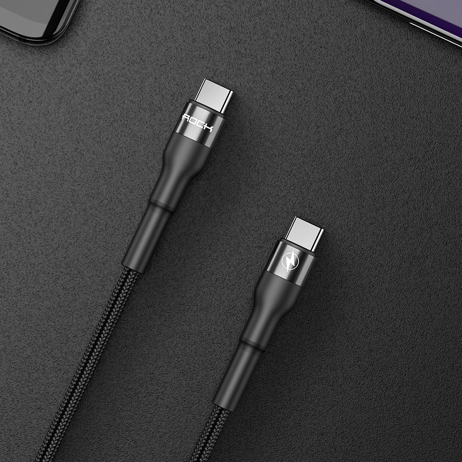Черный ROCK USB C к usb type C кабель для Xiaomi Redmi Note 7 Быстрая зарядка QC 4,0 PD 60 Вт Быстрая зарядка данных USB C кабель для Macbook - Цвет: Черный