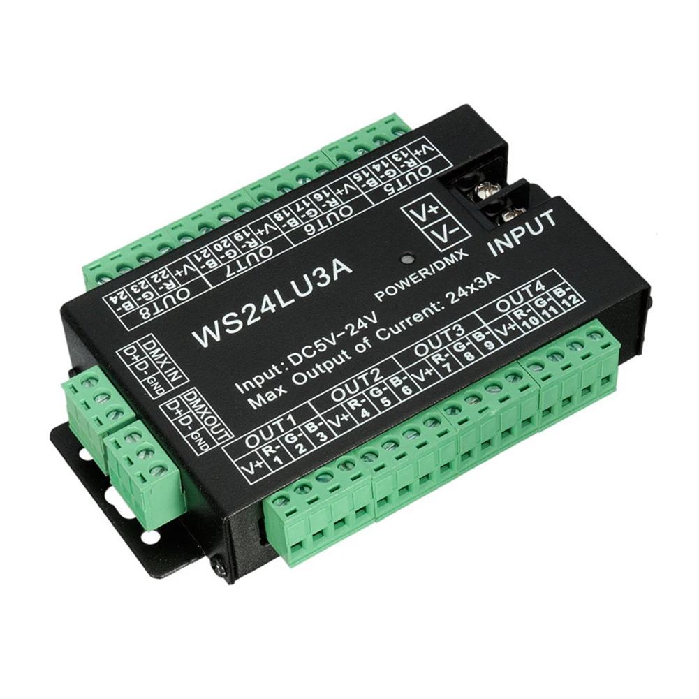 Высокая мощность 24 канала RGB 3 A/CH Dmx512 контроллер светодиодный декодер диммер 500 Гц мигающий сглаживание жидкость затемнения индикатор светильник