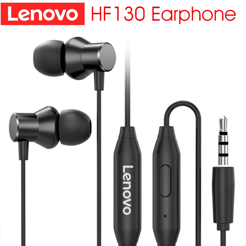 Оригинальные проводные наушники-вкладыши Lenovo HF130 3 5 мм звук тяжелый сабвуфер