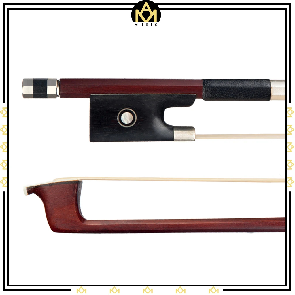 

4/4 Violin Bow Brazilwood Octagonal Stick Sheepskin Grip White Mongolia Horsehair Ebony Frog W/ Paris Eye Inlay