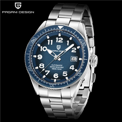Steel Silver blue Relogio Masculino, PAGANI, дизайнерские мужские часы, Лидирующий бренд, Роскошные, деловые, модные, автоматические, механические, полностью стальные, водонепроницаемые наручные часы - Цвет: Steel Silver blue