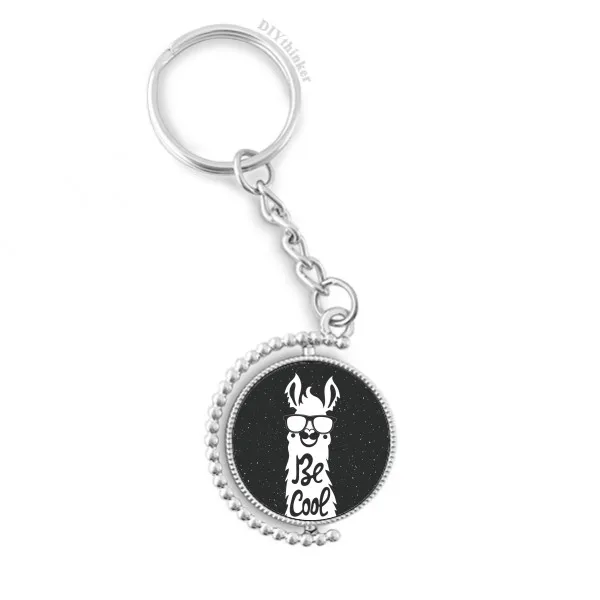 

Be Cool Alpaca Black White Quote Rotatable Key Chain Ring Keyholder