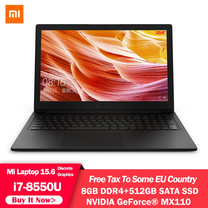 Original Xiaomi 15.6 inch NVIDIA GeForce MX110 Laptop i7-8550U 16GB DDR4 512GB SATA SSD Windows 10 Computer Student Notebook
