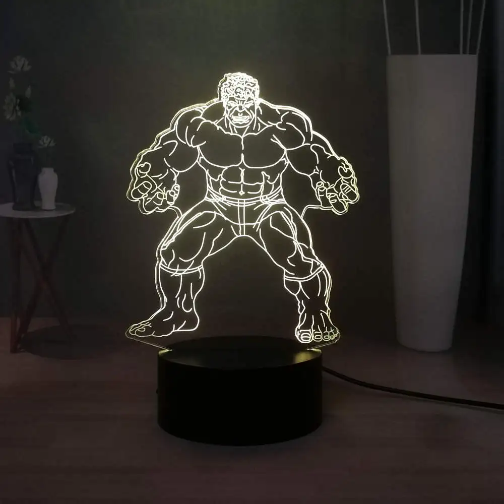 Серия Marvel Movie 3D Super Hero Hulk акриловая светодиодная Ночная RGB лампа с 7 меняющимися