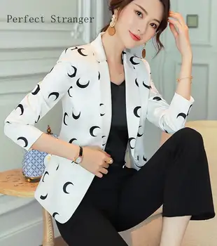 

2020 Spring Summer New Arrival Plus Size M-3XL Korean Turn-down Collar Moon Printed Long Sleeve Women Suit Coat