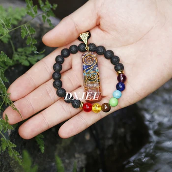 DXJEL 7 Chakra Orgone Energy Healing Pendant with Bracelet Rainbow Crystal Meditation Necklace Resin Jewelry For Women Men Gifts