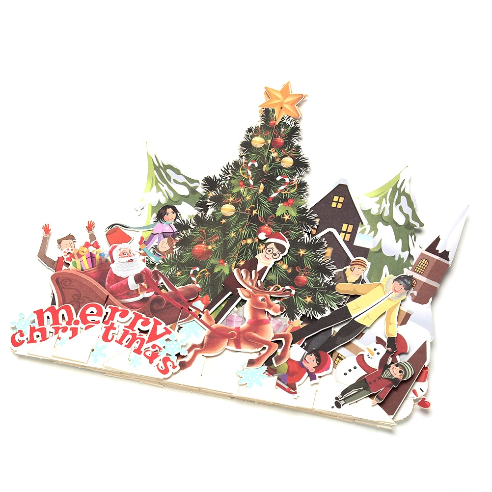 3D всплывающие карты Merry Christmas оригами Бумага лазерная резка открытки поздравительные подарочные открытки ручной работы